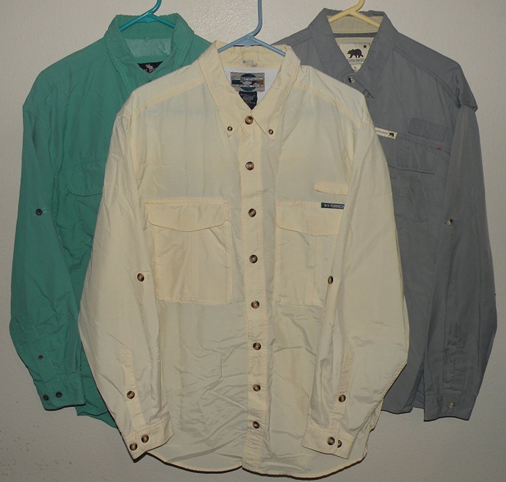 Lot 3 Men's Large LS Nylon Vented Fishing Shirts Solid Colors ExOfficio Moose Cr